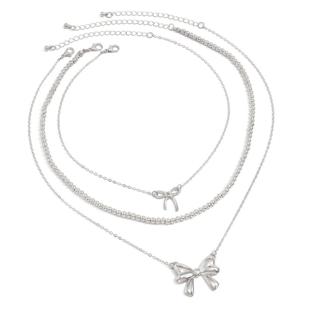 3Pcs/Set Imitation Pearl Sweet Romantic Necklace Bowknot Pendant for Women Chain Bridal Jewelry Gift