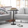 Modern Marble Pedestal Accent Table - Round Indoor/Outdoor Side Table for Patio, Sofa & Chairs, Black End Table with Stone Base