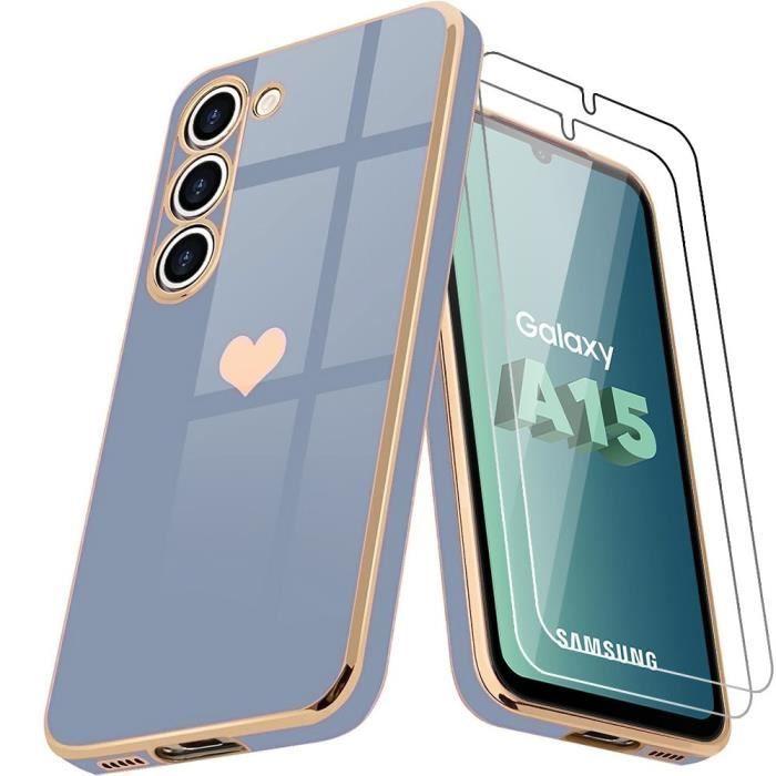 Coque + 2 Verres Trempés - Samsung - Galaxy A15 5G - Silicone - Protection Antichoc - Bleu