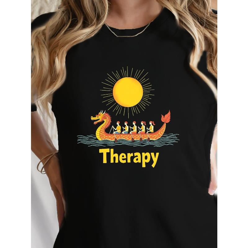 

Women s Dragon Boat Racing Print Short Sleeve Crew Neck Casual Tee S чёрный