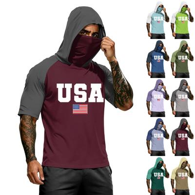 Men's Summer Camouflage Gradient Drying Short-sleeved T-shirt, Sun Clothing, Fishing, Fitness, Sports, Hooded Short-sleeved Shirt