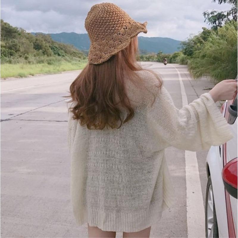 Women's Knitted Shirt Summer Cardigan Sunscreen Clothes Retro Chic Lazy Loose Thin Style