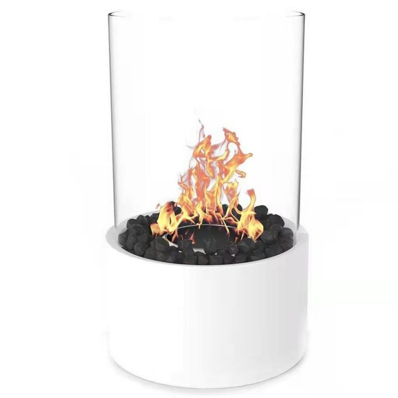 Glass Desktop Alcohol Fireplace Lamp Indoor Outdoor Real Fire Stainless Steel Round Bar Ambience