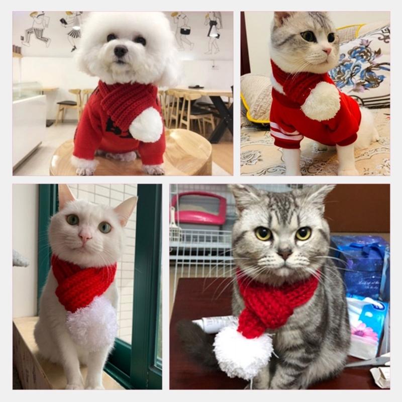 Dog Cats Christmas Santa Hat with Scarf Winter Pet Clothes Dog Cosplay Outfit for Home and Outdoor Fun