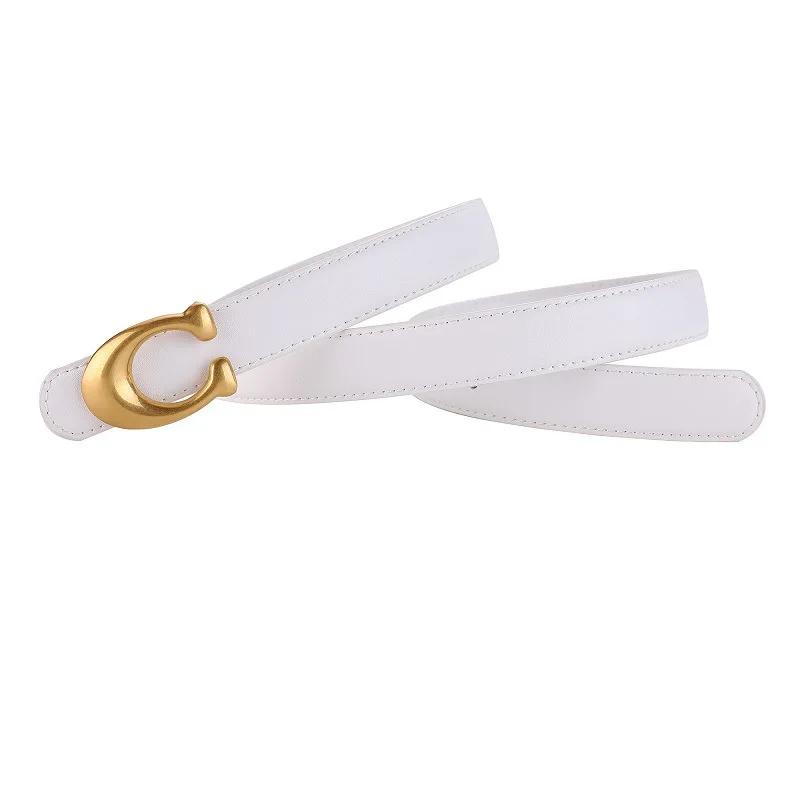 Fashion Designer Women's Belt 2.3CM Genuine Leather Belt Alphabet Gold Buckle Ultra Thin Belt For All Occasions