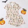 Women's Halloween Pajama Set with Short Sleeve Button Down Shirt and Shorts