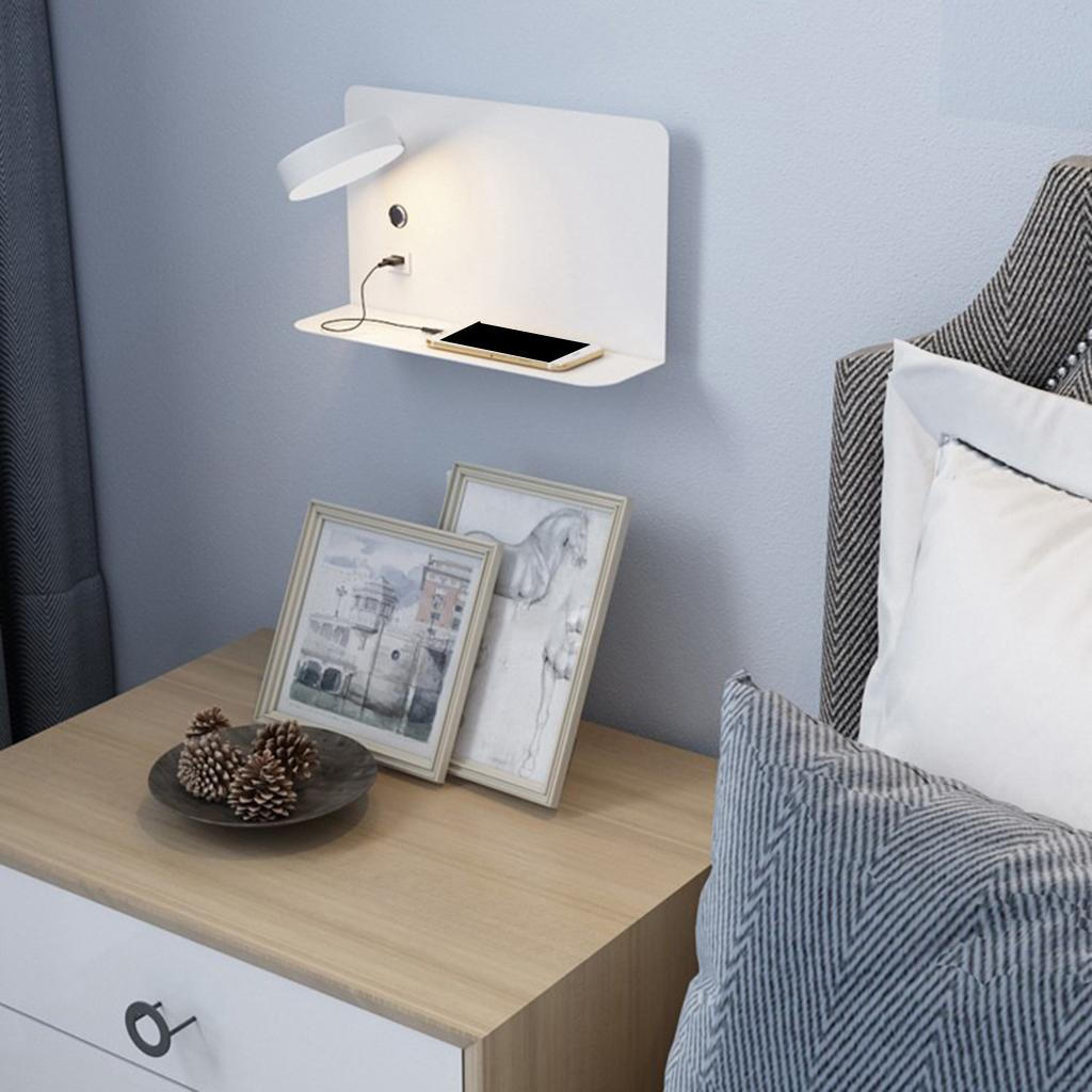 Bedside Wall Lamps for Bedroom with USB Port and Tray, Modern Reading Lights Hotel, Living