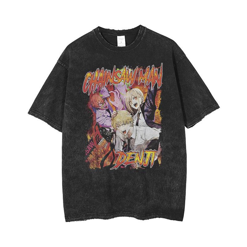 Anime Chainsaw Man Makima Cool Bedrucktes T-Shirt für Herren und Damen Gewaschenes T-Shirt Hohe Qualität Vintage T-Shirt Harajuku Top