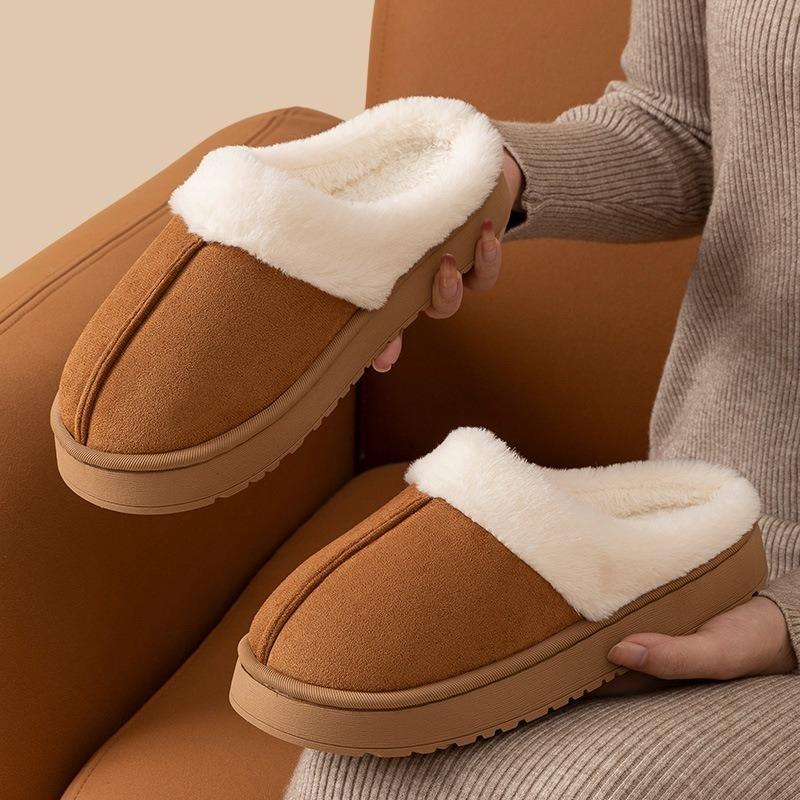Autumn and winter household non-slip thick-soled cotton slippers women's thickened warm couple plush home indoor confinement fluffy cotton shoes
