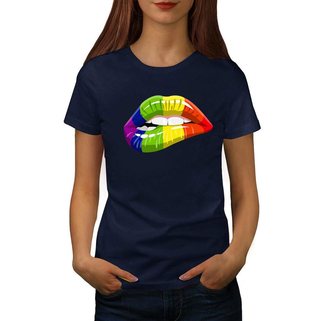 Women Girls Plus Size Lips Print Shirt Short Sleeve T Shirt Blouse Tops