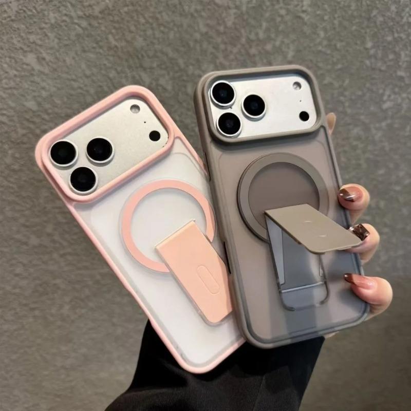 Foldable 2 In 1 Magnetic Stand Matte Phone Case For iPhone 18 17 16 15 14 13 Pro Max Shockproof Minimalist Color Clashes Cover