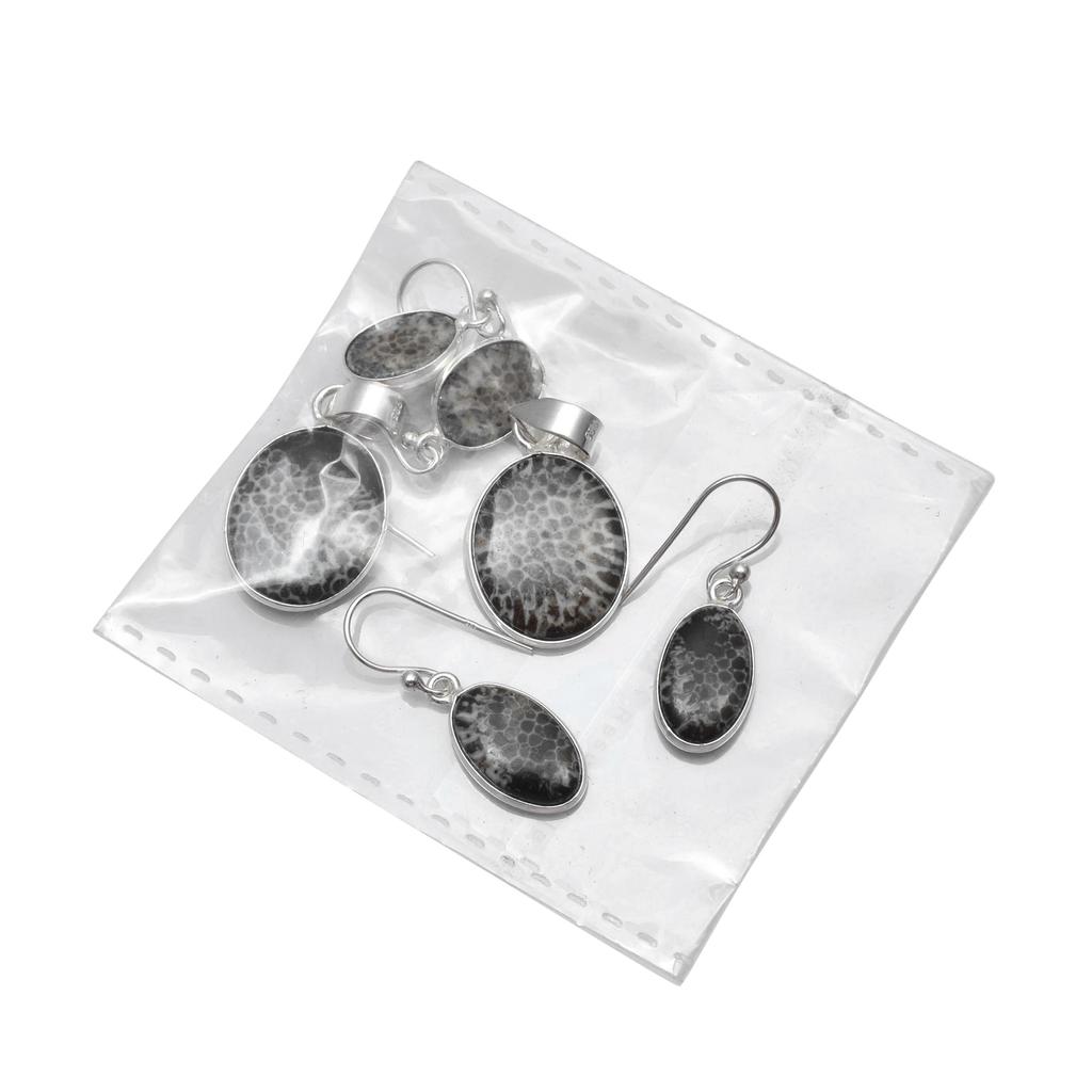 Natürliche Rochenkoralle 925 Sterling Silber Anhänger Tropfen Baumeln Ohrringe Schmucksets für Frauen und Mädchen