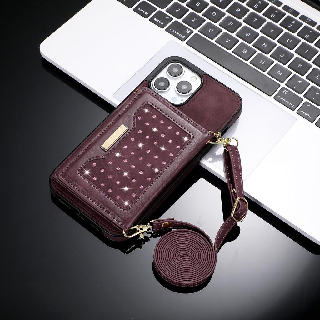 Lanyard Crossbody Wallet Leather Cards Solt Bag Cover for Samsung Galaxy S23 S22 Ultra S21 FE A54 A52s A72 A53 5G Glitter Case