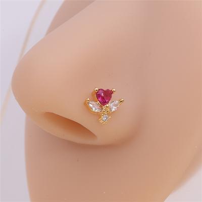 Nose Nose Stud L Rod Love Wings Nose Ring Rose Red Zircon Nose Jewelry Trendy Cool Personality Piercing Jewelry