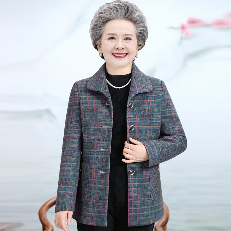 

Vintage Turn-Down Collar Long Sleeve Spring Jacket for Elderly Women 3XL for 120-135 kg
