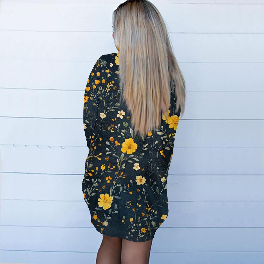 Women's Fashion Casual Retro Floral Print Mid-Length Cardigan Jacket