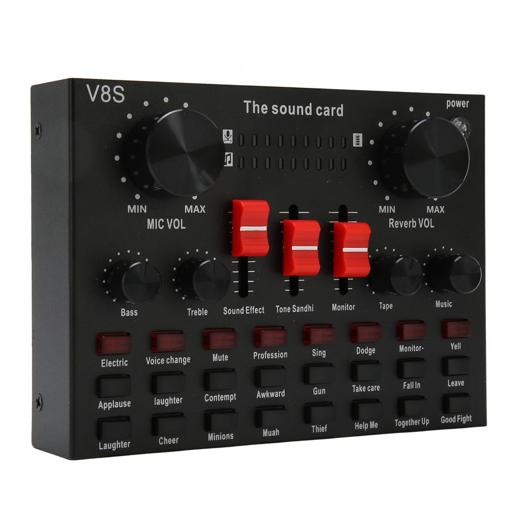 Bluetooth Live Sound Card 8 Modes Voice Changer Sound Mixer Board with 16 Sound Effects for Karaoke Live Streaming Black