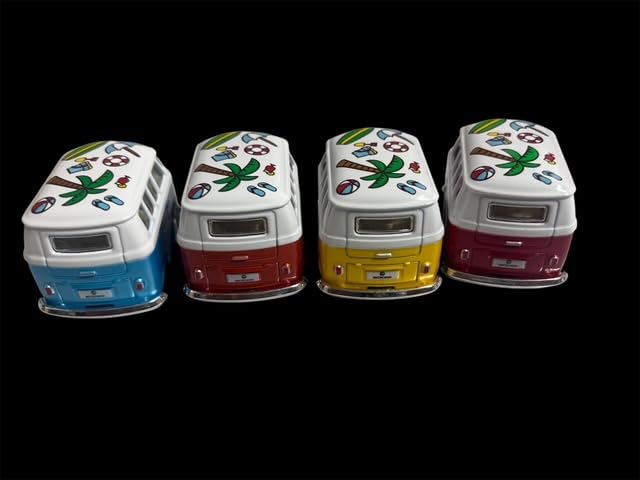 KINSFUN Volkswagen Bus Seaside Design Mini Pull-Back Car Set of 4 Diecast Metal Miniature Buses