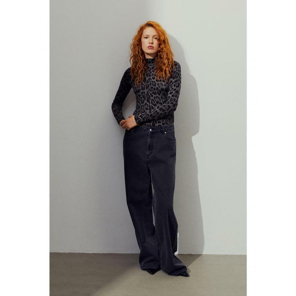 

Топ с высоким воротником H&M темно-серый с леопардовым принтом 1173986003