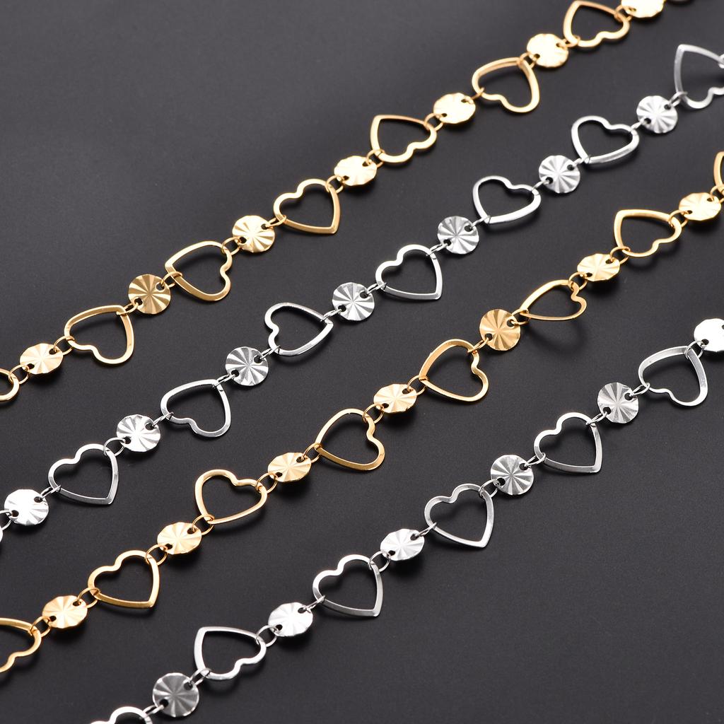 Dainty Stainless Steel Link Round Embossed Neck Chain Heart Necklace for Women Men Minimalist Gold Color Choker Metal Jewelry