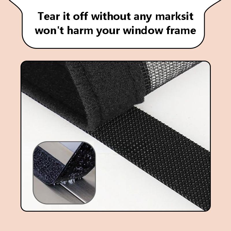 Schwarzes Moskitonetz und Fenstergitter, resistent gegen kleine Mücken, mit flexiblem Reißverschlussdesign zum Öffnen und Schließen.