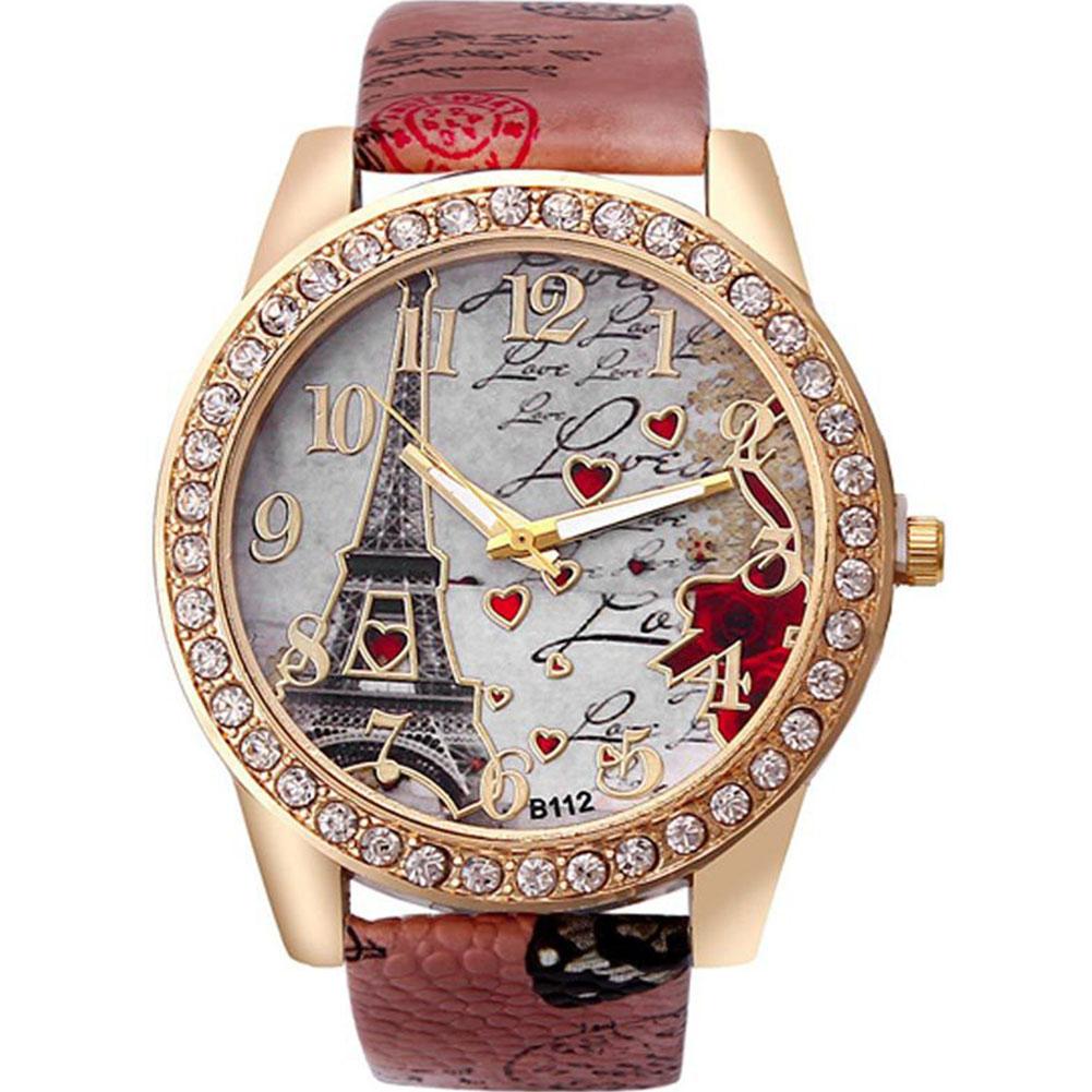 Women Fashionable Eiffel Tower Watch with Heart Pattern Quartz Wrist Watch Ornament Gift coffee #1