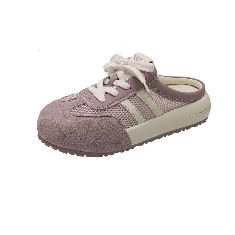 

Баотоу полутапочки женские летние 2025 новые ретро немецкие тренировочные туфли кеды без пятки и с одним педальным управлением ленивые туфли 40 фиолетовый