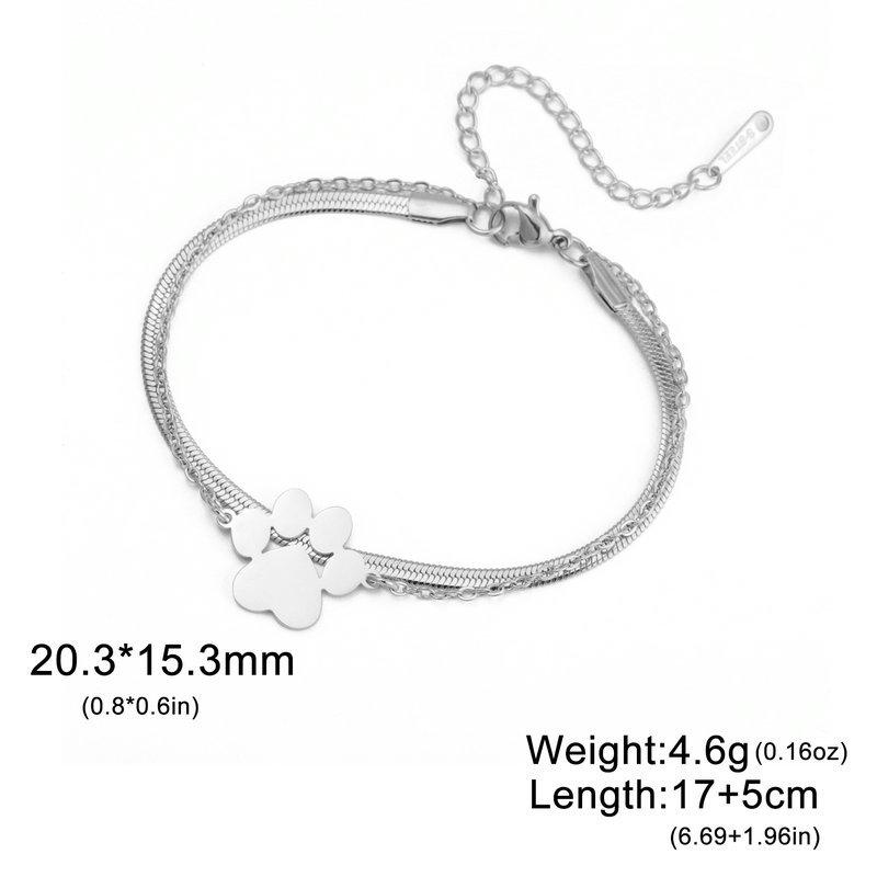 Stainless Steel Paw Print Heart Double-Layer Adjustable Bracelet