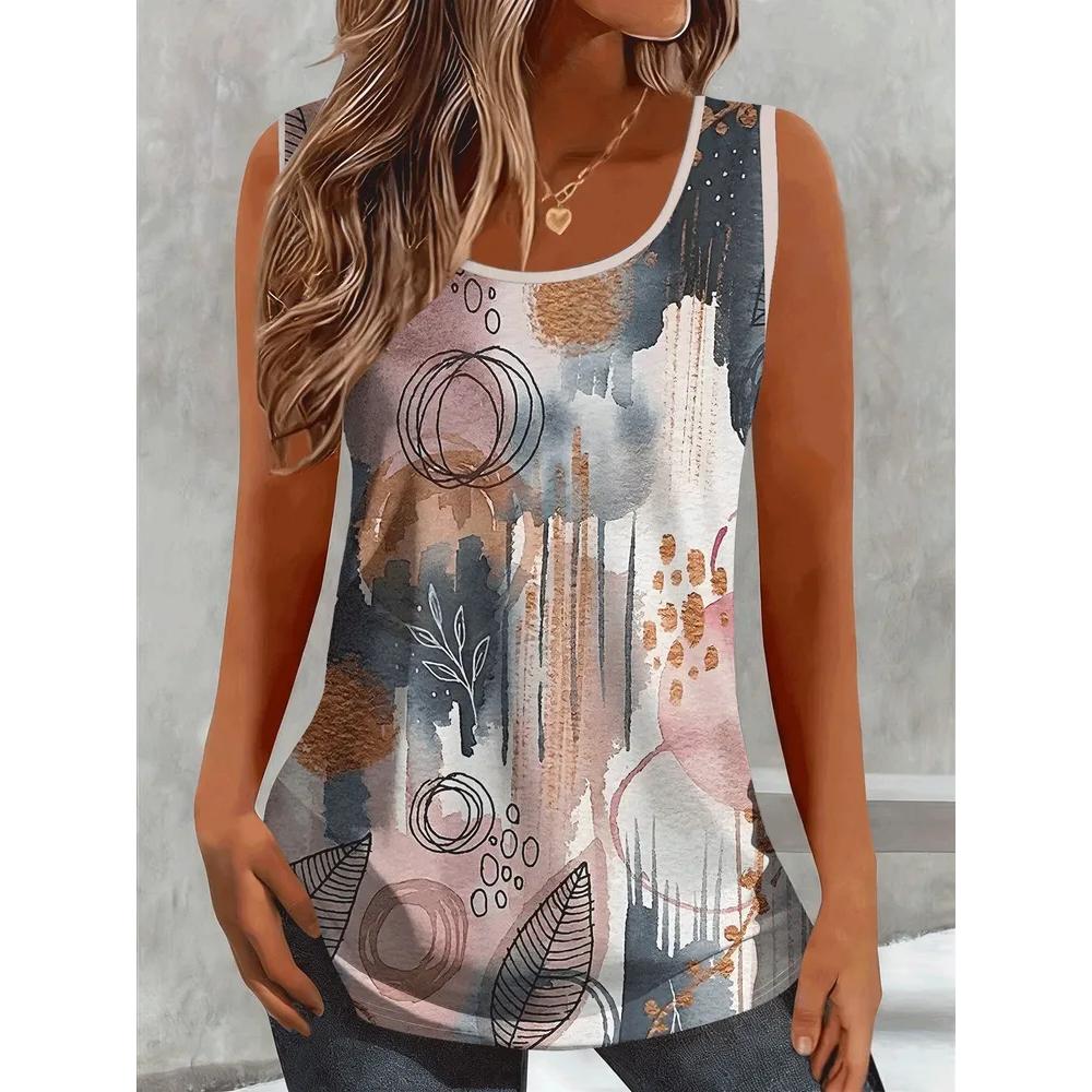 Fashion Women's Flower Printed T-Shirt Casual Loose Sleeveless Top Comfortable Camis Tank Tops