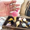 Candy Color Ice Cream Shape Keychain Cute Pompom Pendant Keyring for Women Girls Wallet Handbag Ornament Car Key Decoration