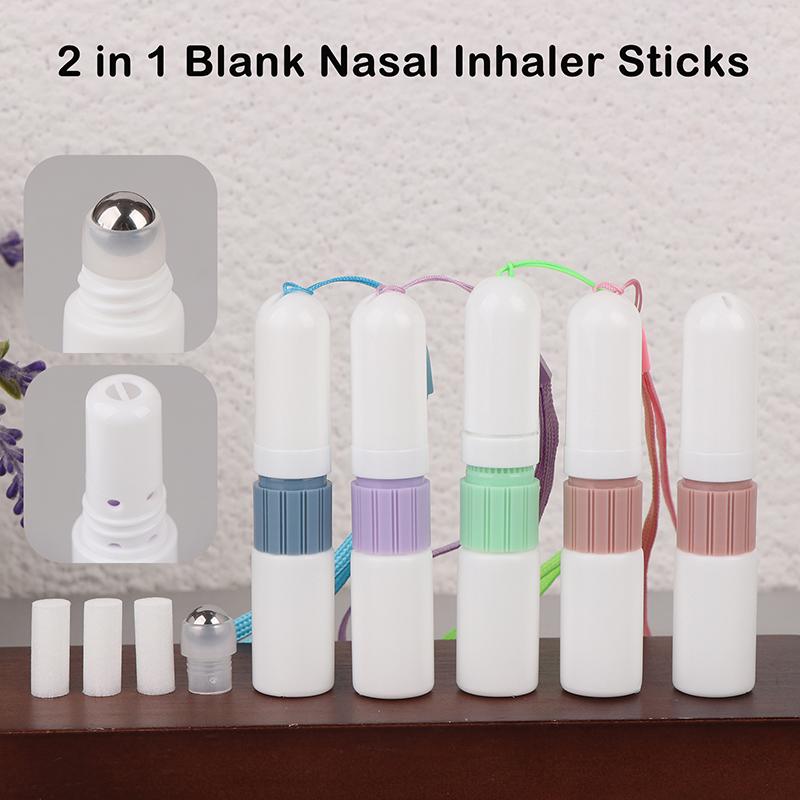2 In 1 Blank Nasal Inhaler Sticks Essential Oil Bottle Aroma Diffuser Empty Nasal Aromatherapy Inhalers Tubes With Lanyard