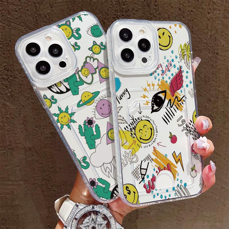 Kartenfach Halter Silikon Brieftasche Tasche Hülle Für Samsung S23 S24 S25 Ultra Redmi Note 12 13 Pro Oppo A38 A58 A78 Vivo Y21 Y22 Hülle Transparentes Handy Bumper