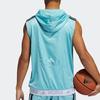 Adidas Color Block Pattern Printed Letter Logo Trim Hooded Sleeveless Basketball Vest Men Vests Mint-Green GV4653