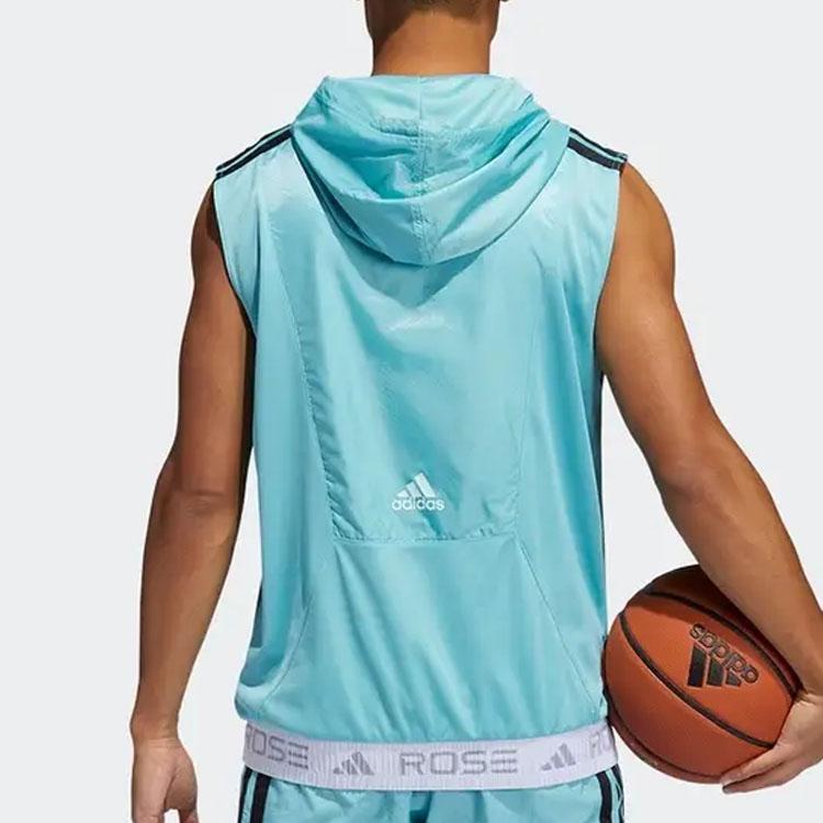 Adidas Color Block Pattern Printed Letter Logo Trim Hooded Sleeveless Basketball Vest Men Vests Mint-Green GV4653