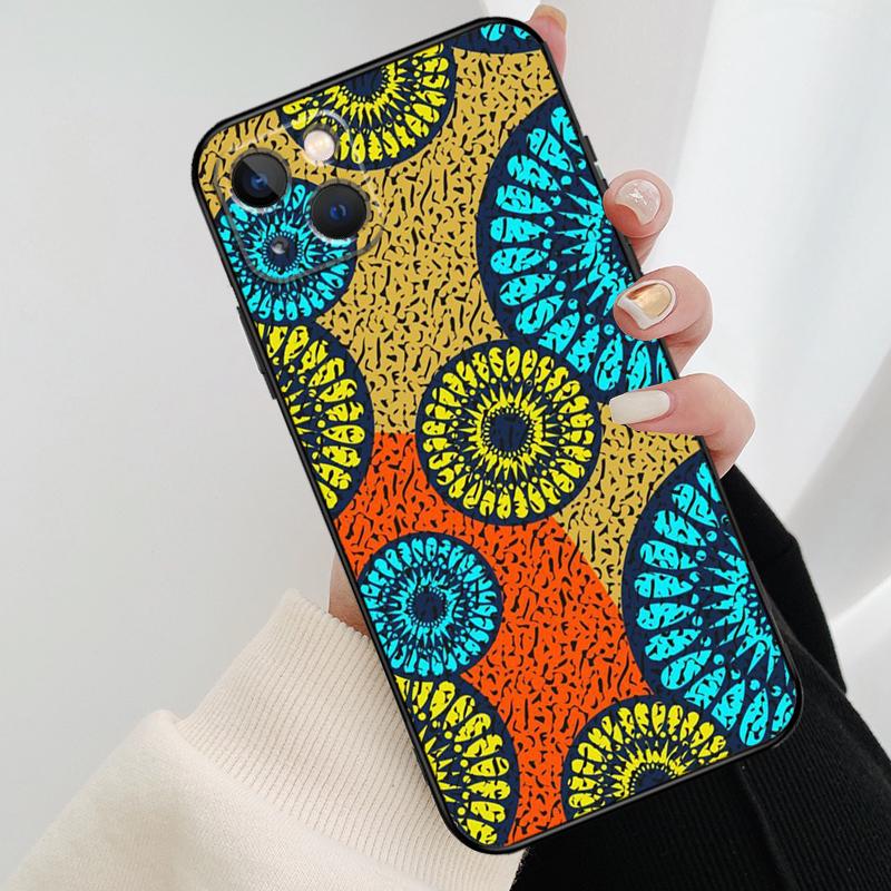 

African Wax Pattern Fabric Phone Case For iPhone 11 12 13 14 15 16 Pro XS Max Mini Cover For iPhone X XR Plus Back Case iPhone 14