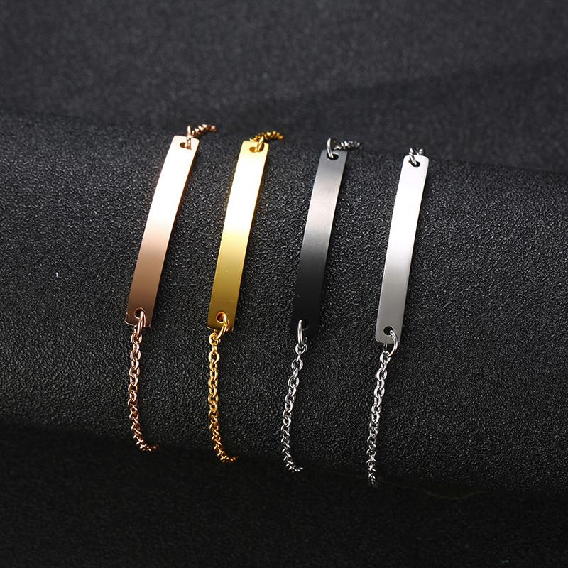 Elegant Personalized ID Bar Bracelets for Women 5mm Thin Stainless Steel Link Chain Custom Quotes BFF Bracelet Gift Jewelry