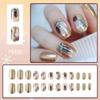 Leaves Press On Nail Short Square Artificial Nail Glittering Full Cover Stick on Nail Christmas False Nail for Woman