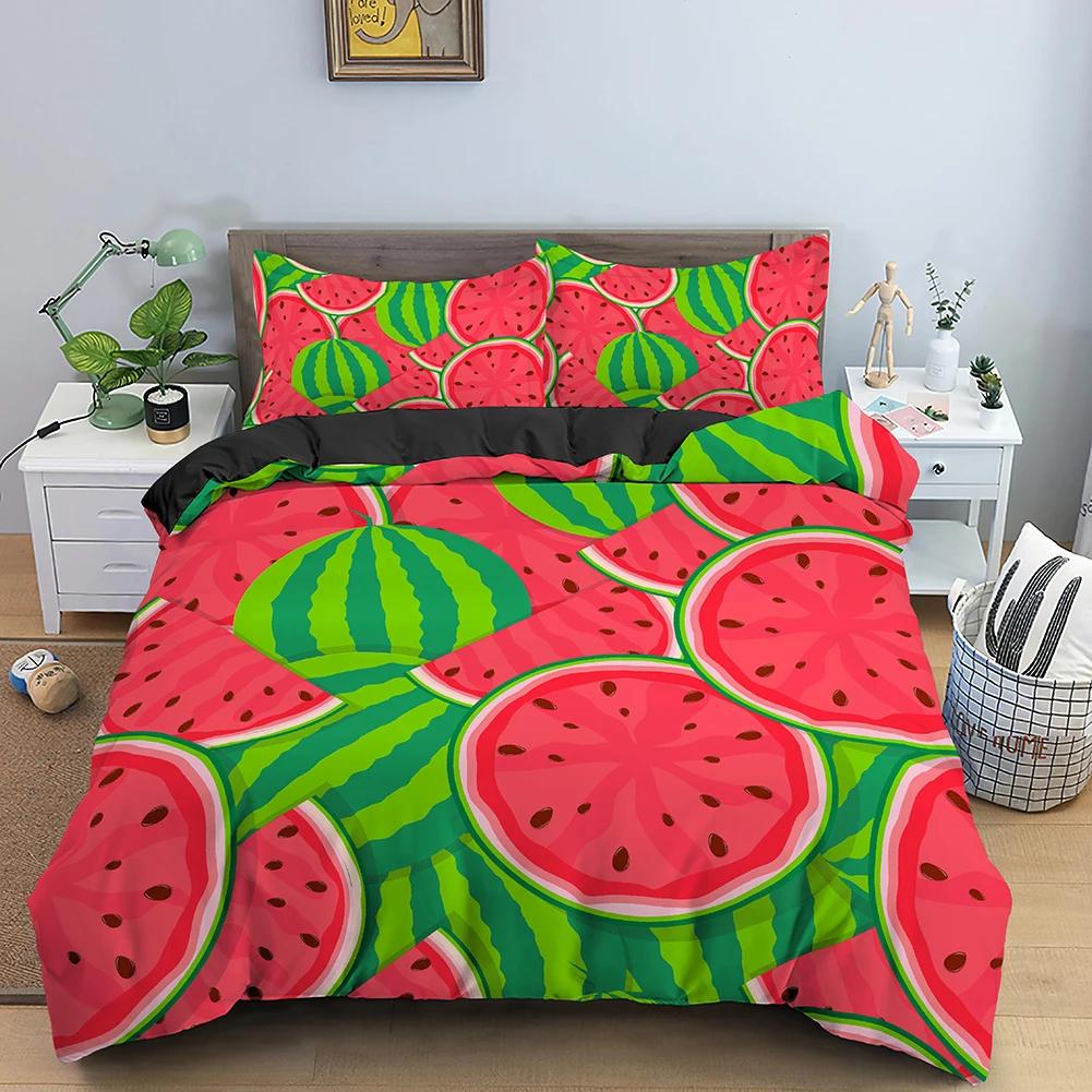 Red Watermelon Duvet Cover Watermelon Peel Summer Fruit Slices Patterned Teens Children Green Polyester Quilt Cover Decorations
