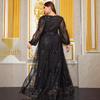 Damen Übergröße Pailletten Blumen Abendkleid mit Laternenärmeln und V-Ausschnitt