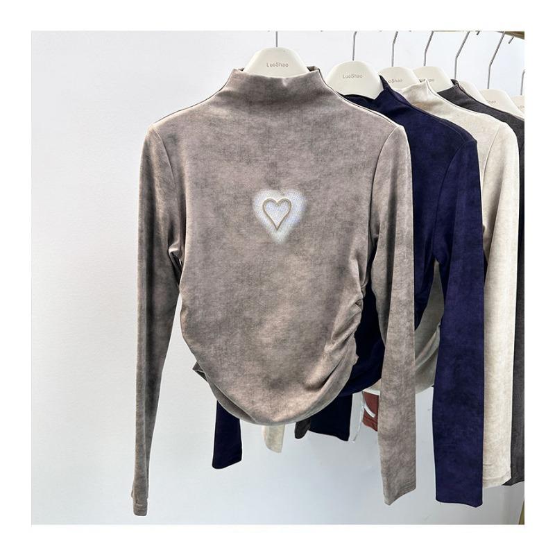 Half Turtleneck German Velvet Tie-dye Long-sleeved T-shirt Women's New Autumn and Winter Slim Dopamine Bottoming Top