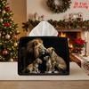 2D Flat 1pc, Tissue Box. Lion Family Pattern Napkin Dispenser, Reusable, Daily Desktop Tissue Organizer, Suitable for Kitchen Living Room Bedroom Bath