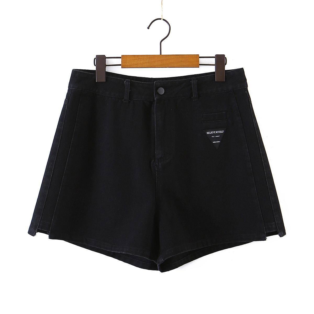 

Женские черные джинсовые шорты с высокой талией и широкими штанинами для девочек, универсальные темпераментные свободные джинсы с надписью «А-слово», осень 2023 года 4XL чёрный