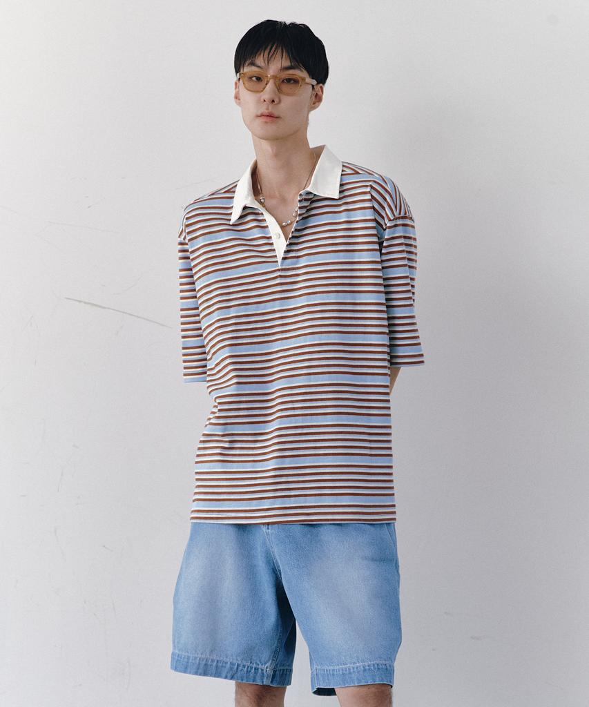 BALLUTE Oversized Rugby T-Shirts (Brown Stiripe)