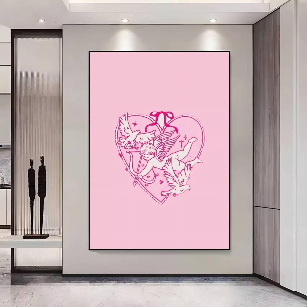 Cartoon Trendy Retro Aesthetic Pink Card Posters Fancy Wall Sticker for Living Room Bar Decoration Wall Decor
