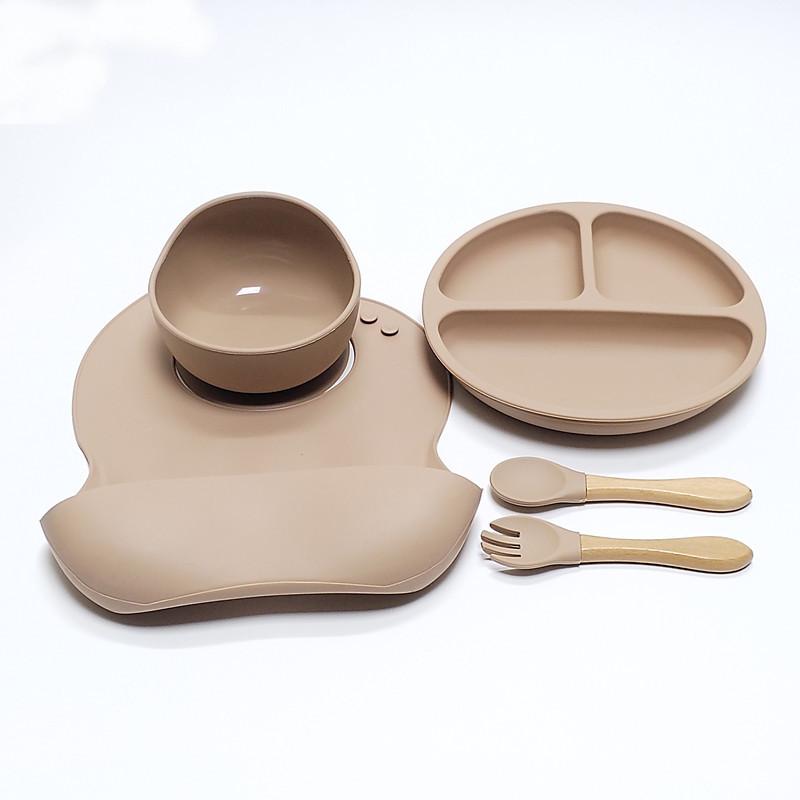 5pcs Children's Silicone Dinner Board Collection Sturdy Suction Anti-Fall Children's Eating Training Bowl Fork Spoon Feeding Tableware