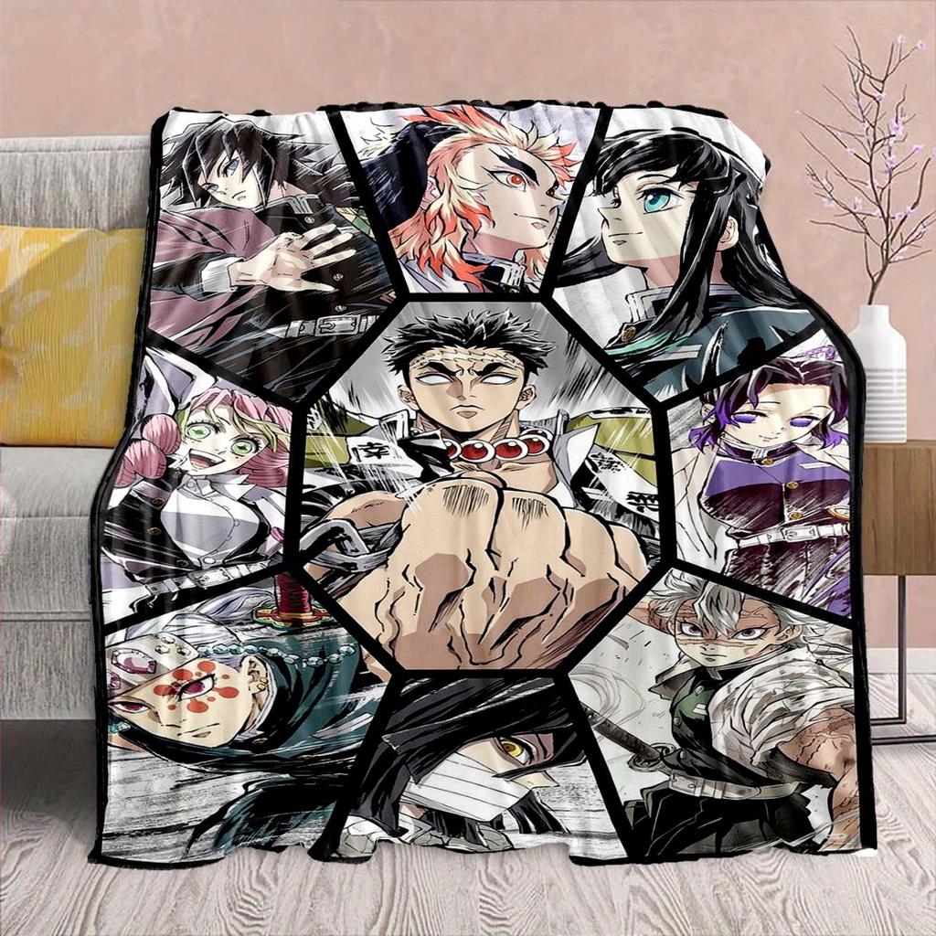 Demon Slayer Anime Flannel Blanket - Soft Warm Perfect for Sofa, Bedding Camping Travel Office Home Decor -QJY