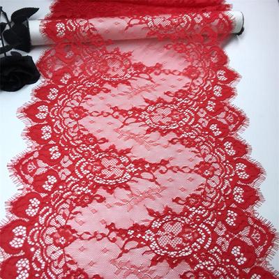 3m X 34.5cm Red French Chantilly Lace, Non-stretch Scalloped Eyelash Nylon Lace Fabric for Sewing, Bra, Underwear, Lingerie, Dress, Garment, Crafting