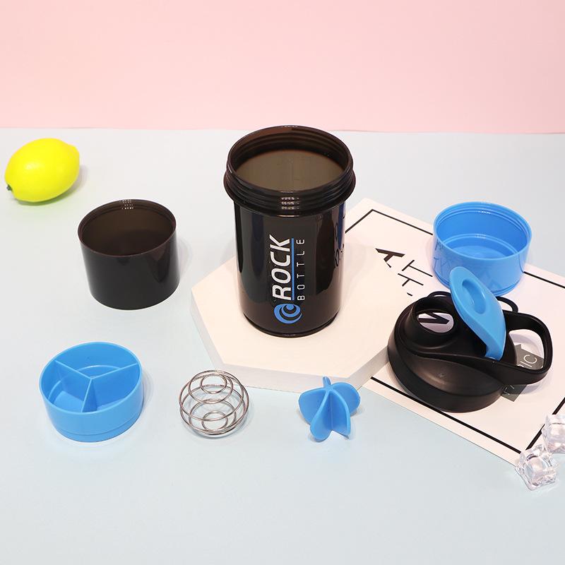 Three-Layer Fitness Shaker Bottle with Food Grade Pill and Powder Compartments