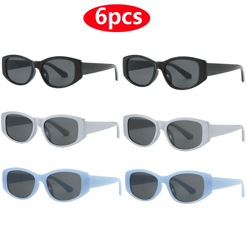 6pcs Small Square Retro Sunglasses Women Men UV400 Trendy Rectangle Sun Glasses