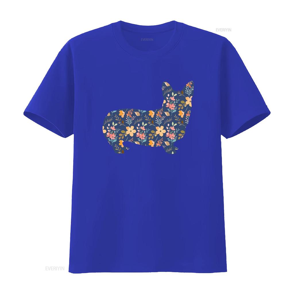 Corgi Floral T Shirt for Dog Moms Royal Design Lovers Pet Present Birthday Valentines Day Cute vintage Washed streetwear